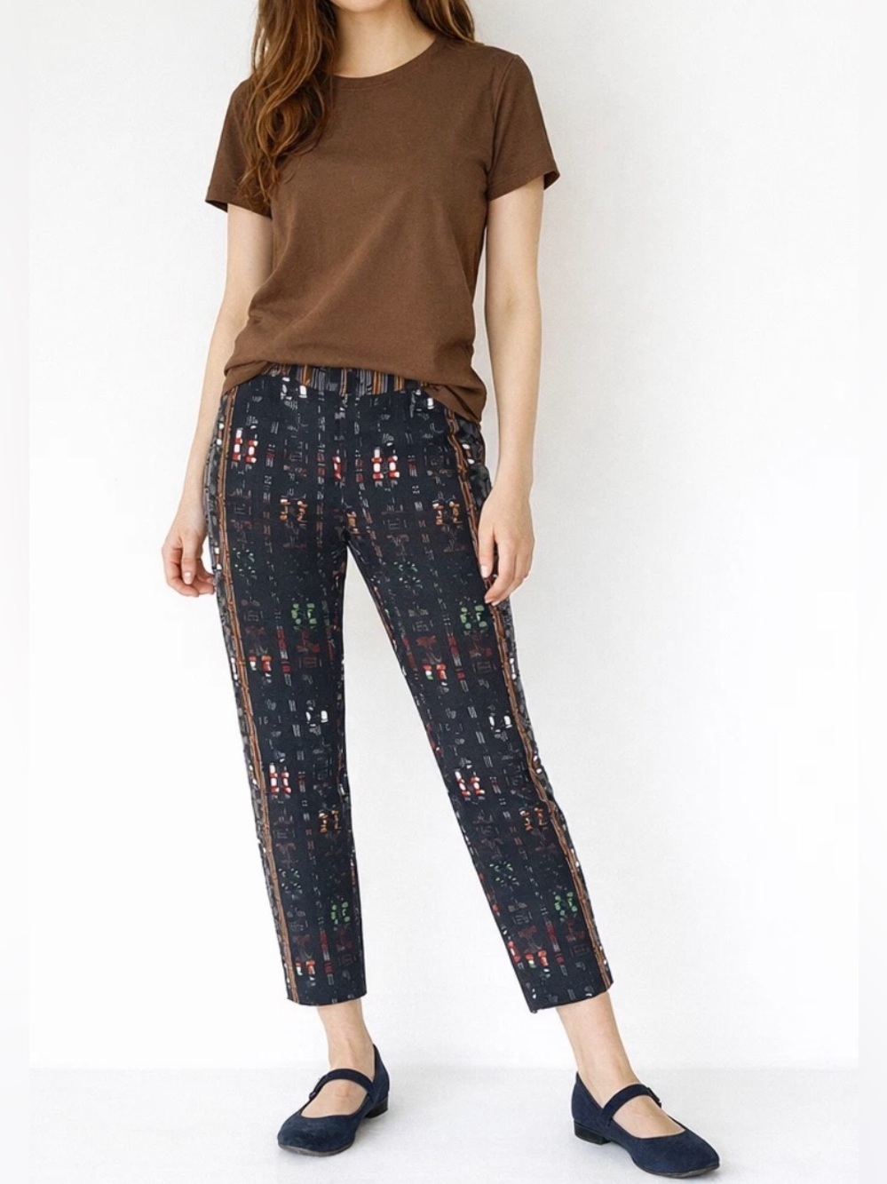 Derek Lam 10 Crosby Silk Cropped Pants Size 2 Navy Geometric Print Slim Leg